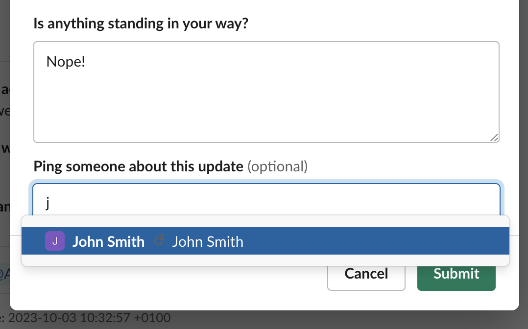 Pinging people in an update